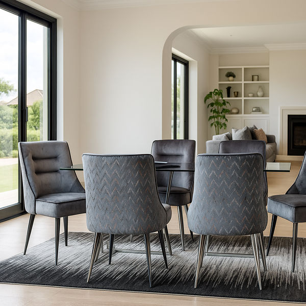 KC Furn – Cohen Glass Top Dining Set with 6 Chairs
