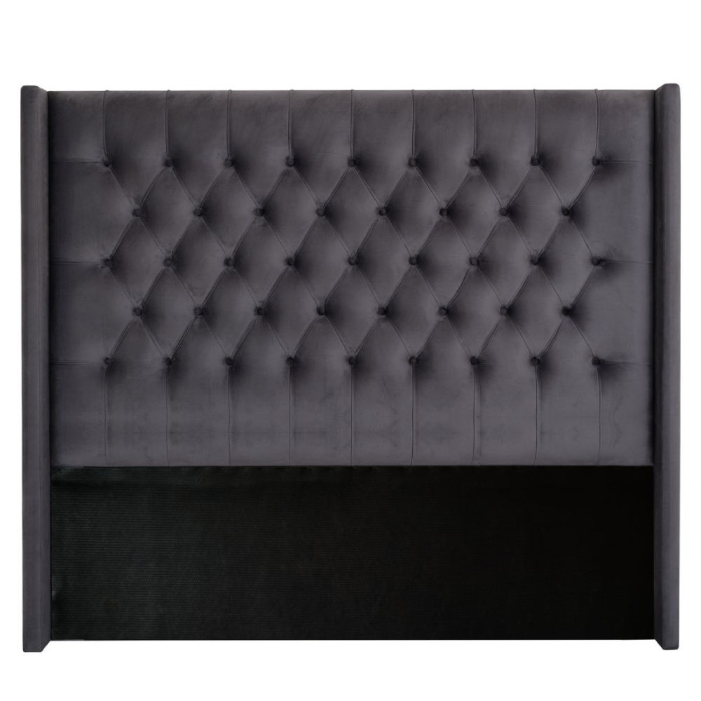 Nu Dekor - Diamante Velvet Paneled Tufted Headboard - Single - Dark Grey