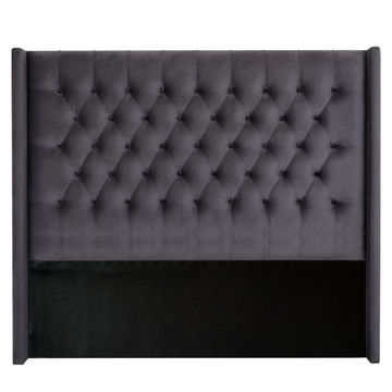 Nu Dekor - Diamante Velvet Paneled Tufted Headboard - Single - Dark Grey