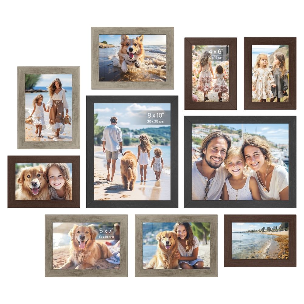 Collage Picture Frames Set of 10 - Wall & Table Display, Glass, Multi-Color