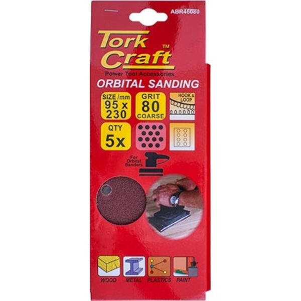 Sanding Sheet Orb 95 X 230Mm 80Gr Plain With 8 Holes 5/Pk
