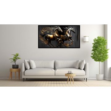 Canvas Wall Art - Canvas Wall Art- Black &amp; Golden Running Horses - B1174 [120 x 80 cm]