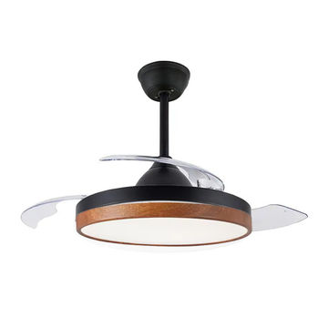 Black Wood Finish Retractable Ceiling Fan with Lights - EMS
