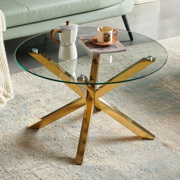 Aurora Round Glass Coffee Table–Gold