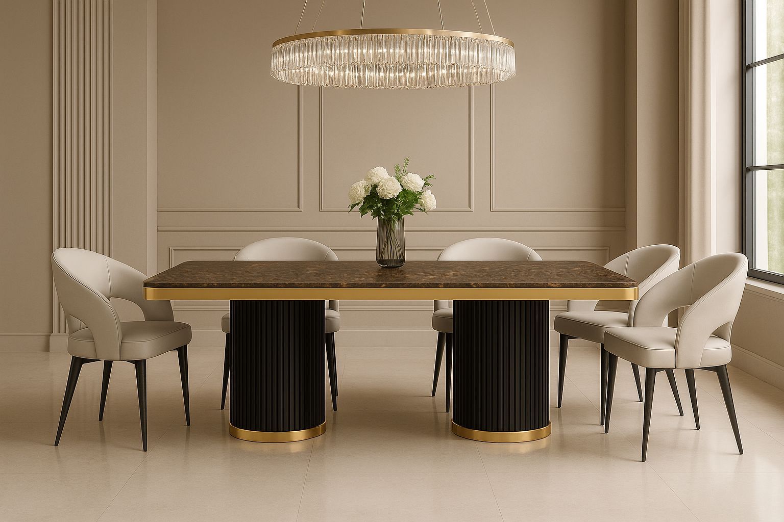EFURN- Vittoria 6 Seater Dining Set Black & Gold