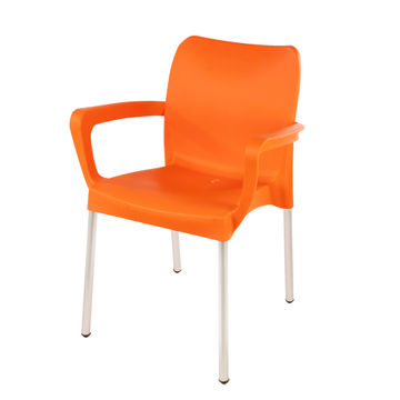 Heavy Duty Plastic Stacking Chair – Bistro Design with Armrests - Orange - 1 Chair