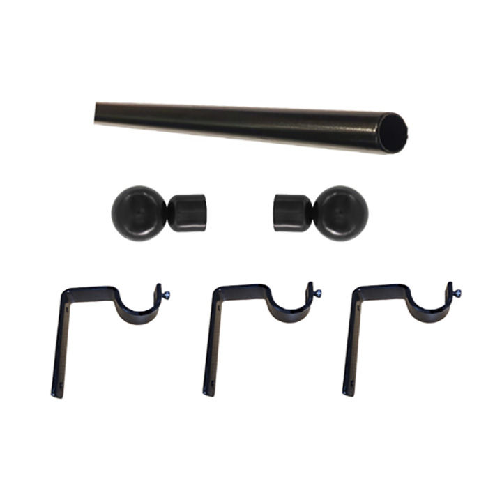 Matoc 32mm Curtain Single Metal Pole Set -Heavy Ball Finials -Black -4.0m