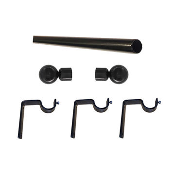 Matoc 32mm Curtain Single Metal Pole Set -Heavy Ball Finials -Black -4.0m