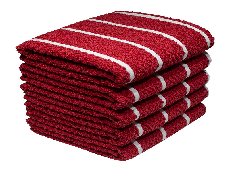 Multipurpose, Easy Fit, Absorbent Kitchen Towel - Design 2328 - 039x059cms - (05 Pc Pack) - Shaggy - Racing Red