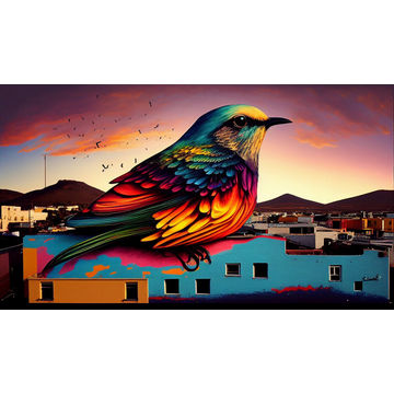 Canvas Wall Art - Urban Colourful Bird - B1029 [120 x 80 cm]
