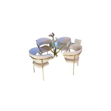 MM15 Glass 4 Seater Set Dining Table With Velvet Chairs