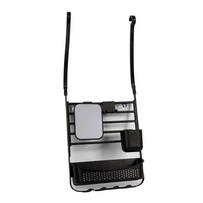 Woodly Hanging Shower Caddy, With Mirror, Black Plastic