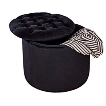 Baroque Tufted Lid Black Velvet Round Ottoman With Storage