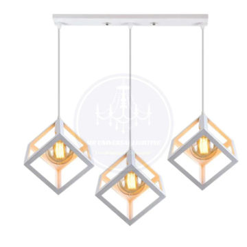 3-Lights Linear Cluster White Geometric Cube Pendant Lamp