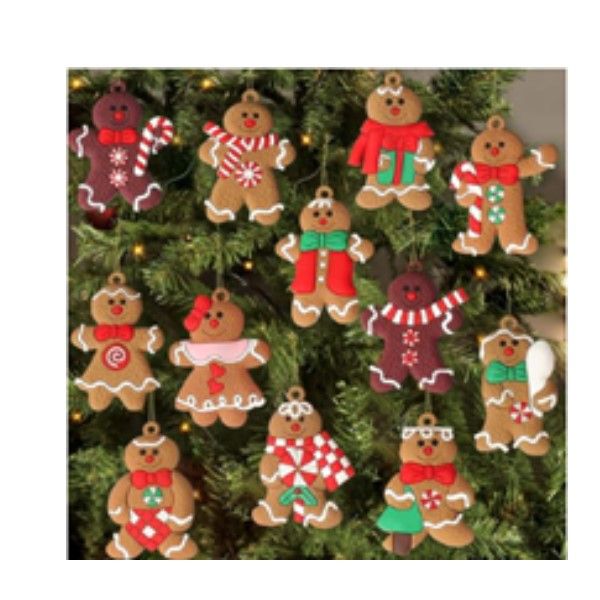 Pack of 12 Gingerbread Man Traditional Christmas Tree Decorations