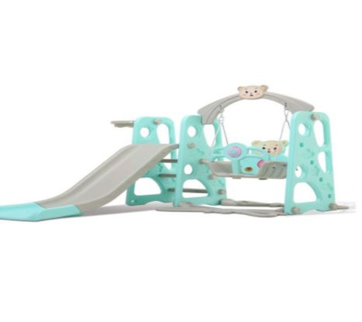 Kids Indoor Playground Set with Slide and Swing, Blue, Bear Design