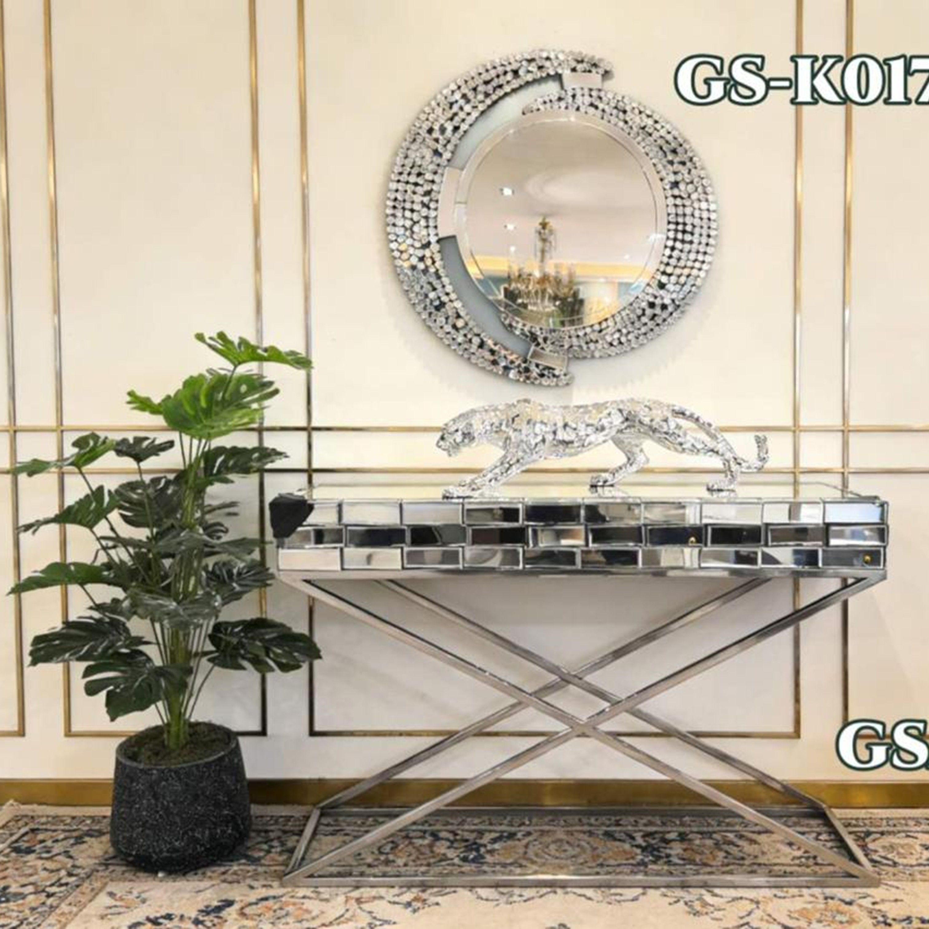 Madiega Furniture - Silver Mirrored Console & Crystal‑Rimmed Mirror Set