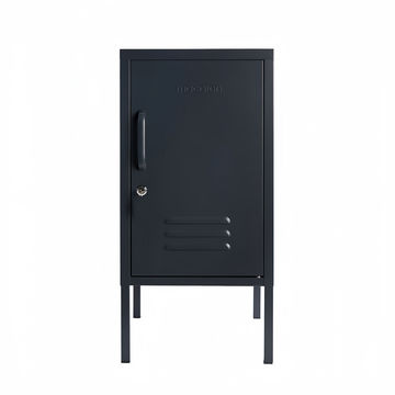 Steel Bedside Pedestal Metal Locker Adjustable Shelves Storage Cabinet - Black