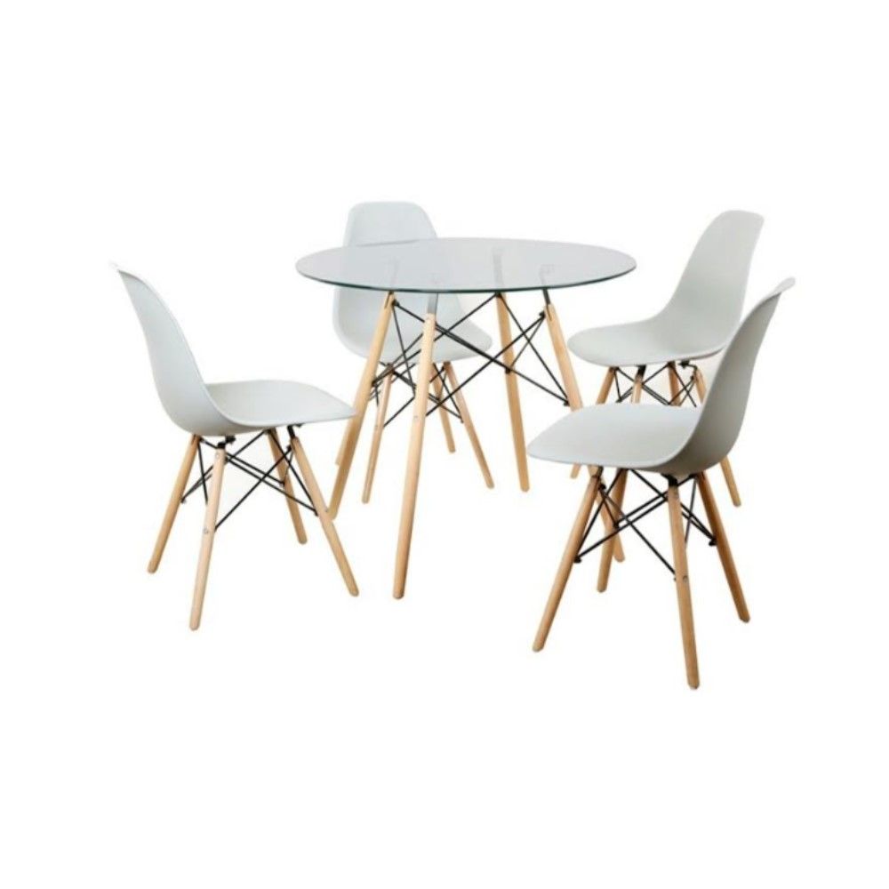 5 piece Emma wooden legs glass top dinning set