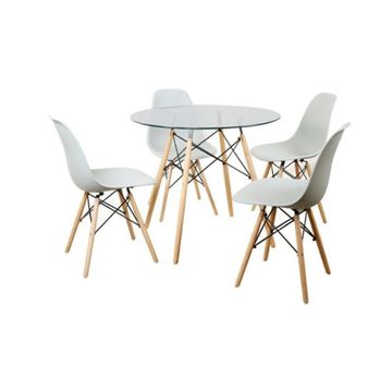 5 piece Emma wooden legs glass top dinning set