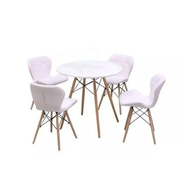 Modern and Minimalist Dining Set (Round Dining Table and 4 Chairs)