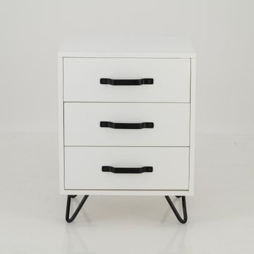 Fuji White Side Table Three Drawer - Steel Handles