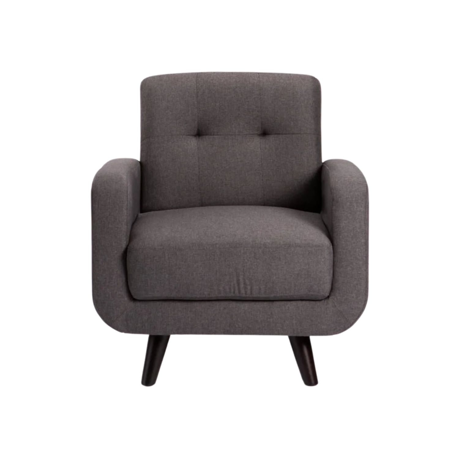 Modern Fabric Armchair with Wooden Legs - Dark Grey/Dark Leg