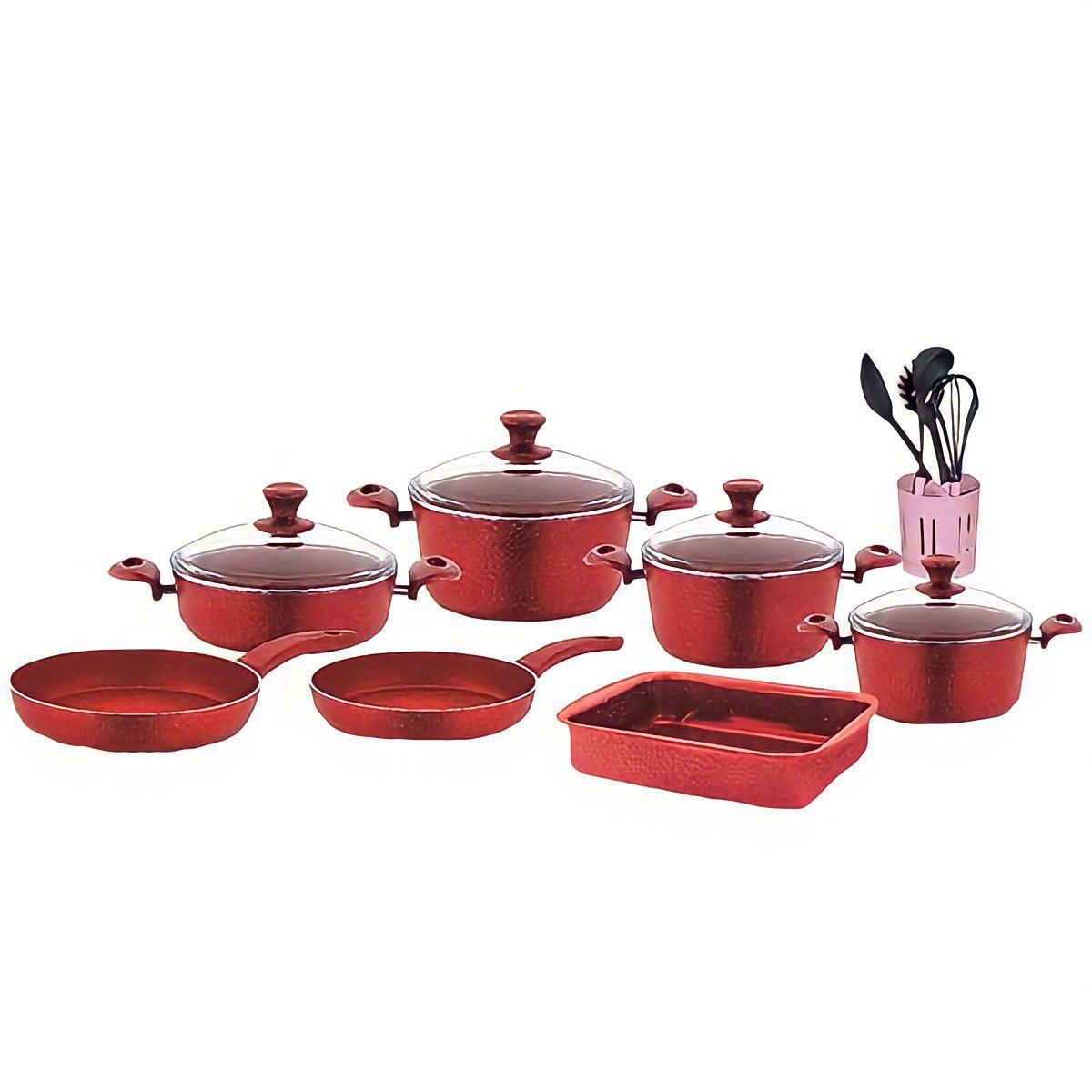 Trendworld Cast Aluminum Non-Stick 17 Piece Kitchen Granite Cookware Set Red