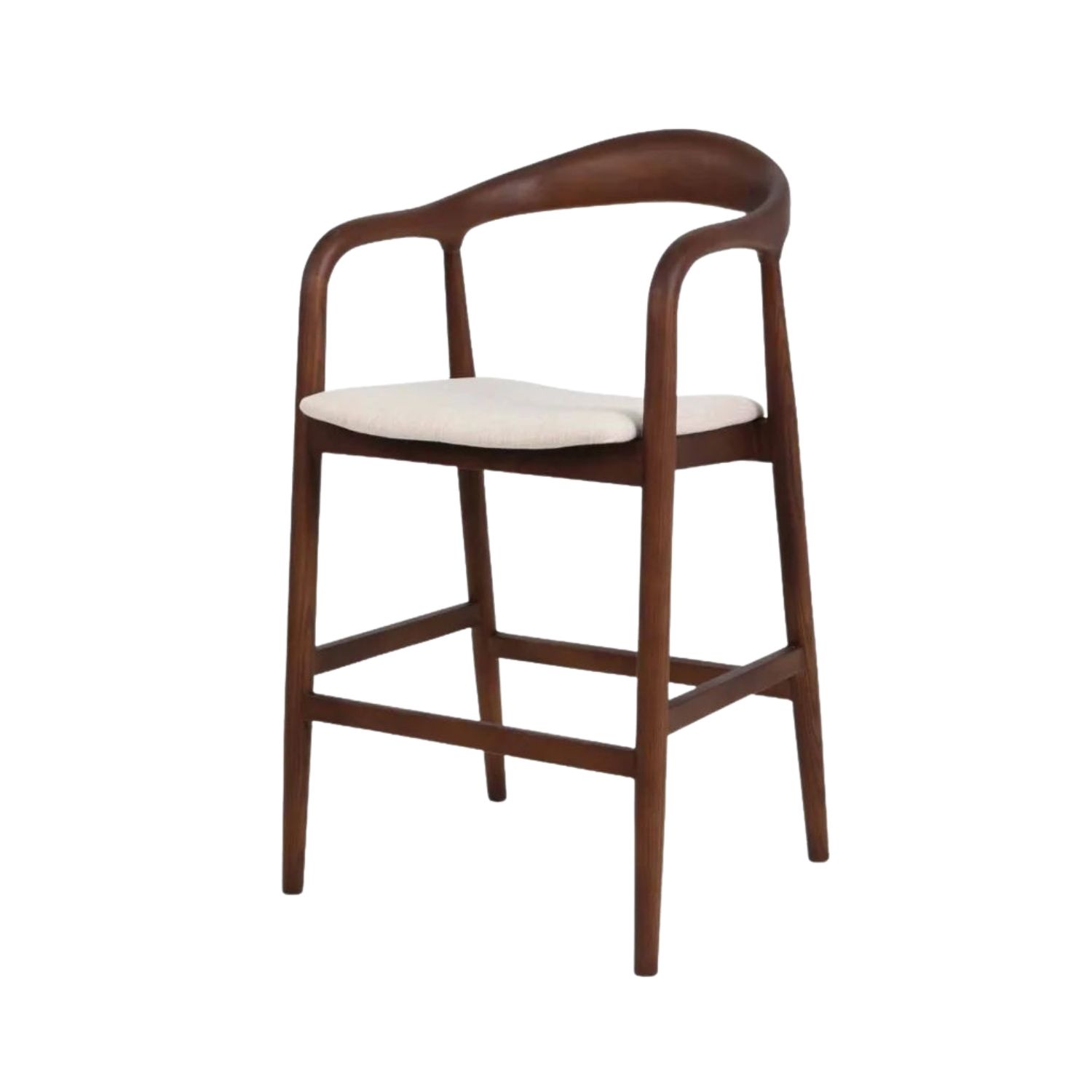 Wooden Kitchen Stool with Curved Backrest - Walnut