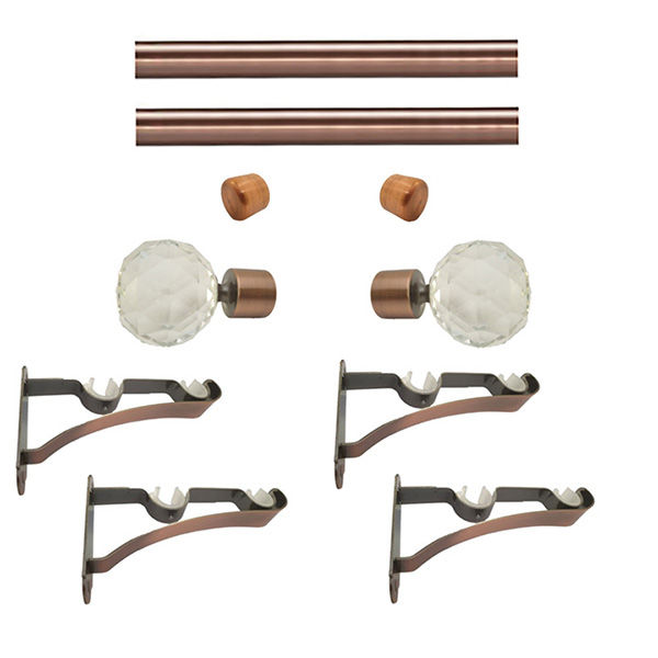 Matoc 28mm Double Pole Set - Crystal Ball Finials - Antique Copper - 4.0m