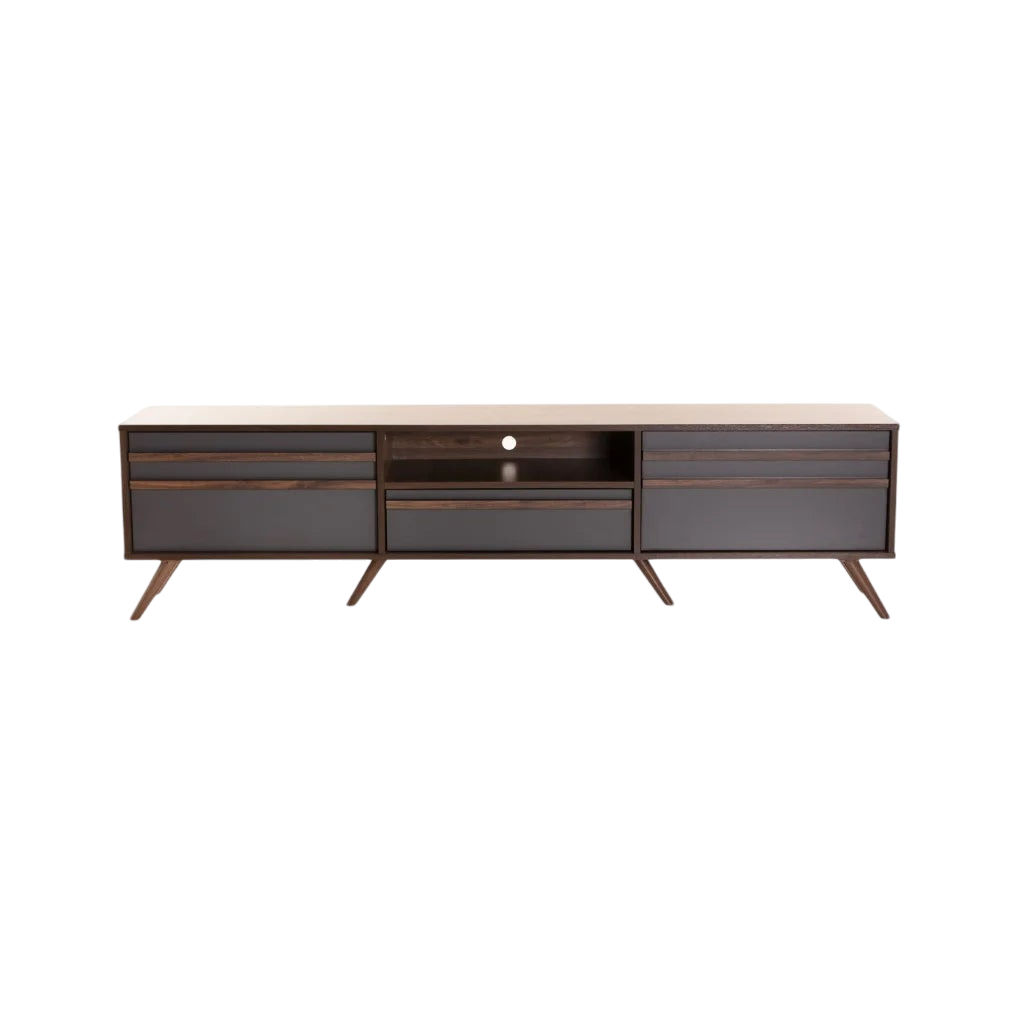Vividitto - Delicata 180cm 2 Door 1 Drawer TV Unit - Walnut/Dark Grey