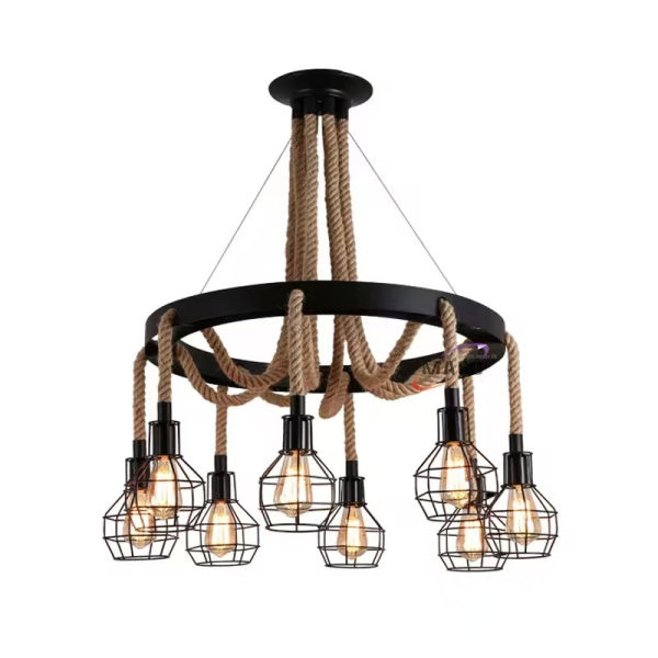 Retro 8 Lights rope Industrial Pendant Lamp