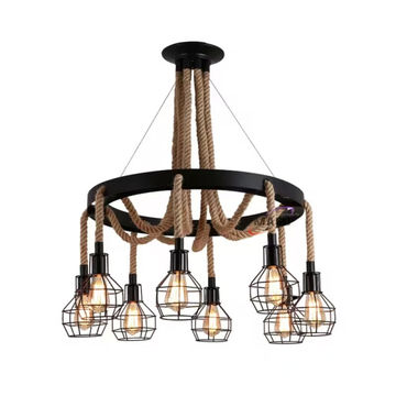 Retro 8 Lights rope Industrial Pendant Lamp