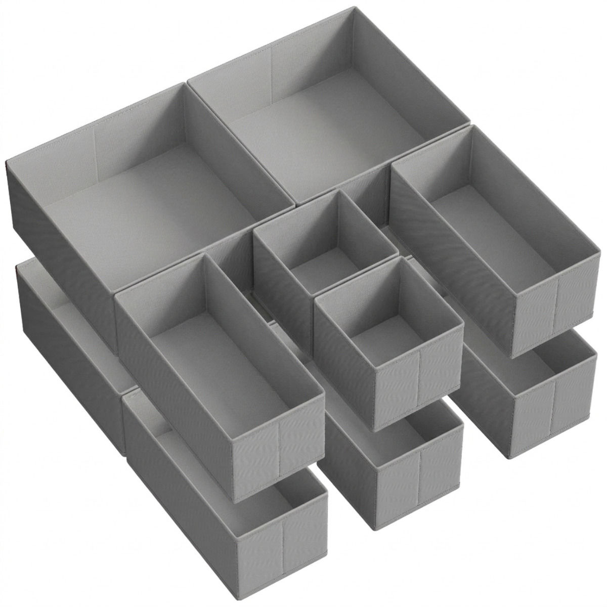 Drawer Organisers Set of 12 - Foldable Fabric Storage Boxes, Grey