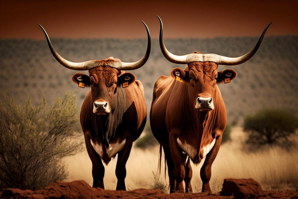 Canvas Wall Art - Two Afrikaner Cattle Standing - B1426 - [120 x 80 cm]