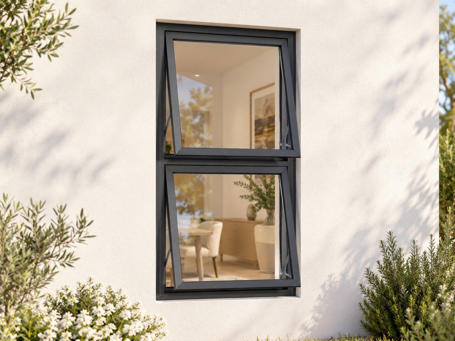 Kenzo Premium Top-Hung Aluminium Window - Charcoal, 600 1200 mm, Two Stacked Openers, Clear Glass
