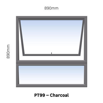 Window Aluminium Top Hung PT99 1 Vent Charcoal-w890xh890mm