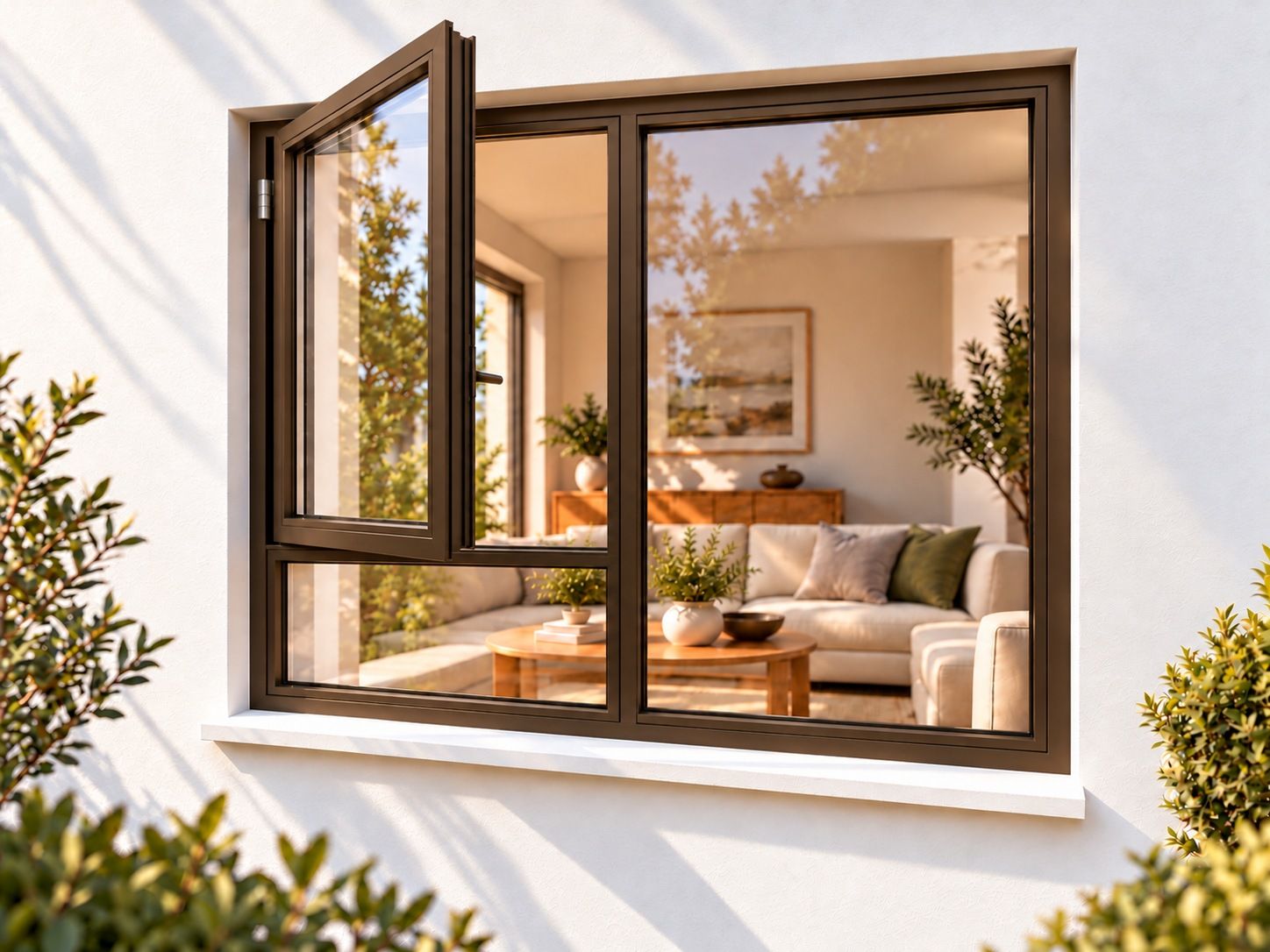 Kenzo Premium Side-Hung Aluminium Window - Bronze, 1500 1500 mm, Left Side Opener with Fixed Bottom Pane