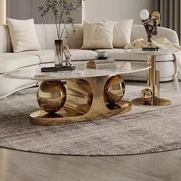 Prestige Home - Twin Ball Coffee Table and Side Table Set - Gold