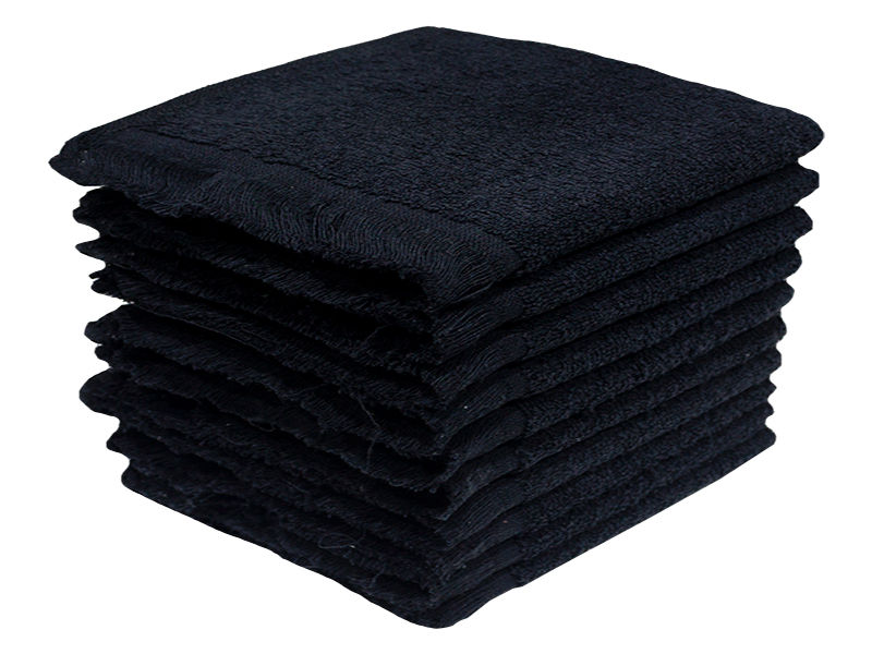Plush 380 GSM Terry Fringe Guest Towel - Jet Black(10 Pc Pack)
