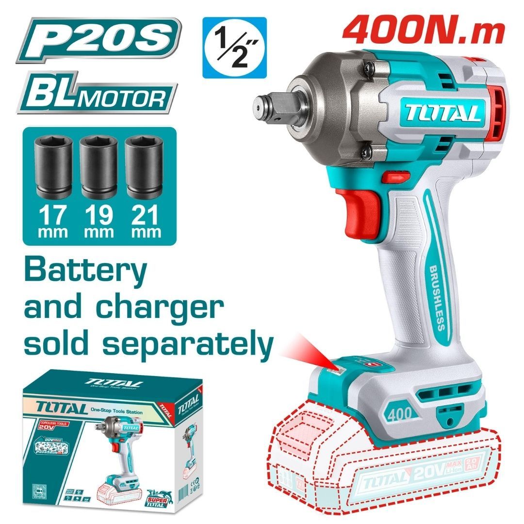 Total 1/2" Cordless Impact Wrench 2300Rpm 2900Bpm 400Nm-550Nm Excl B/C- 3 Pack