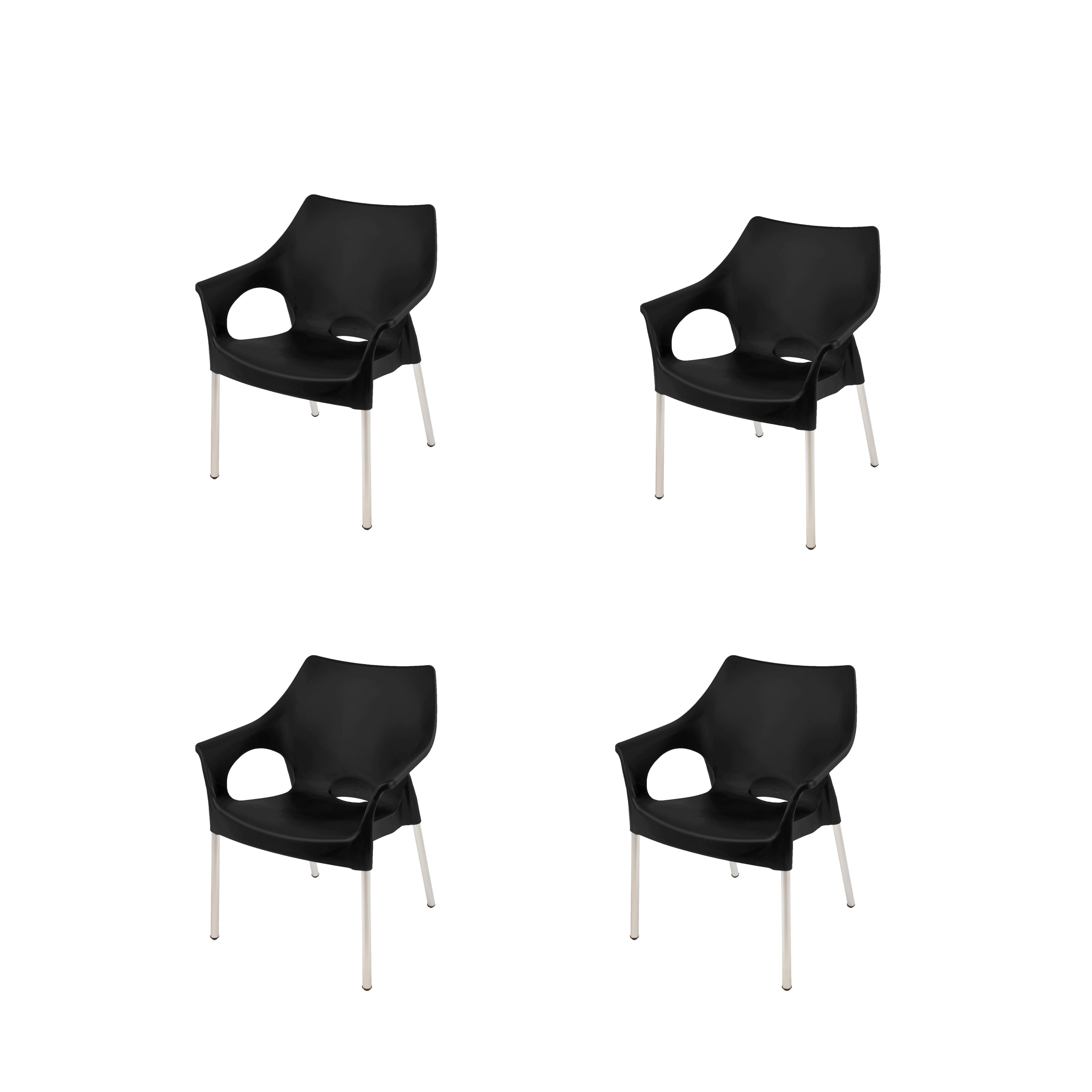 Siena Café Chair/Patio Chair/ Garden Chair / Stacking Chair - MIDNIGHT BLACK - Set of 4