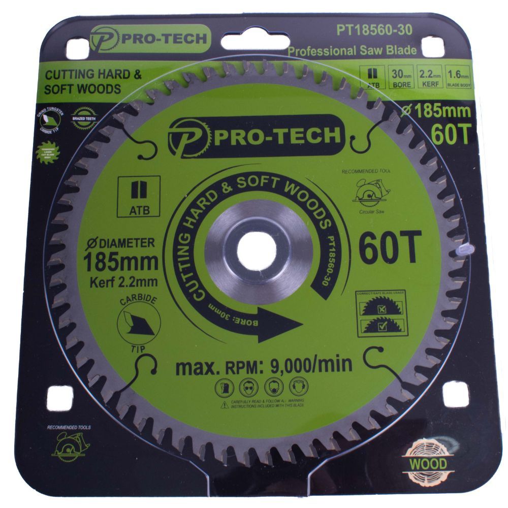 Pro-Tech - Saw Blade Tct 185 x 2.2 x 30 x 60T Wood Prof.