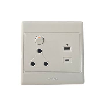 AUSMA Single Wall Plug Socket with USB 2.0 & USB Type C 4x4 - White