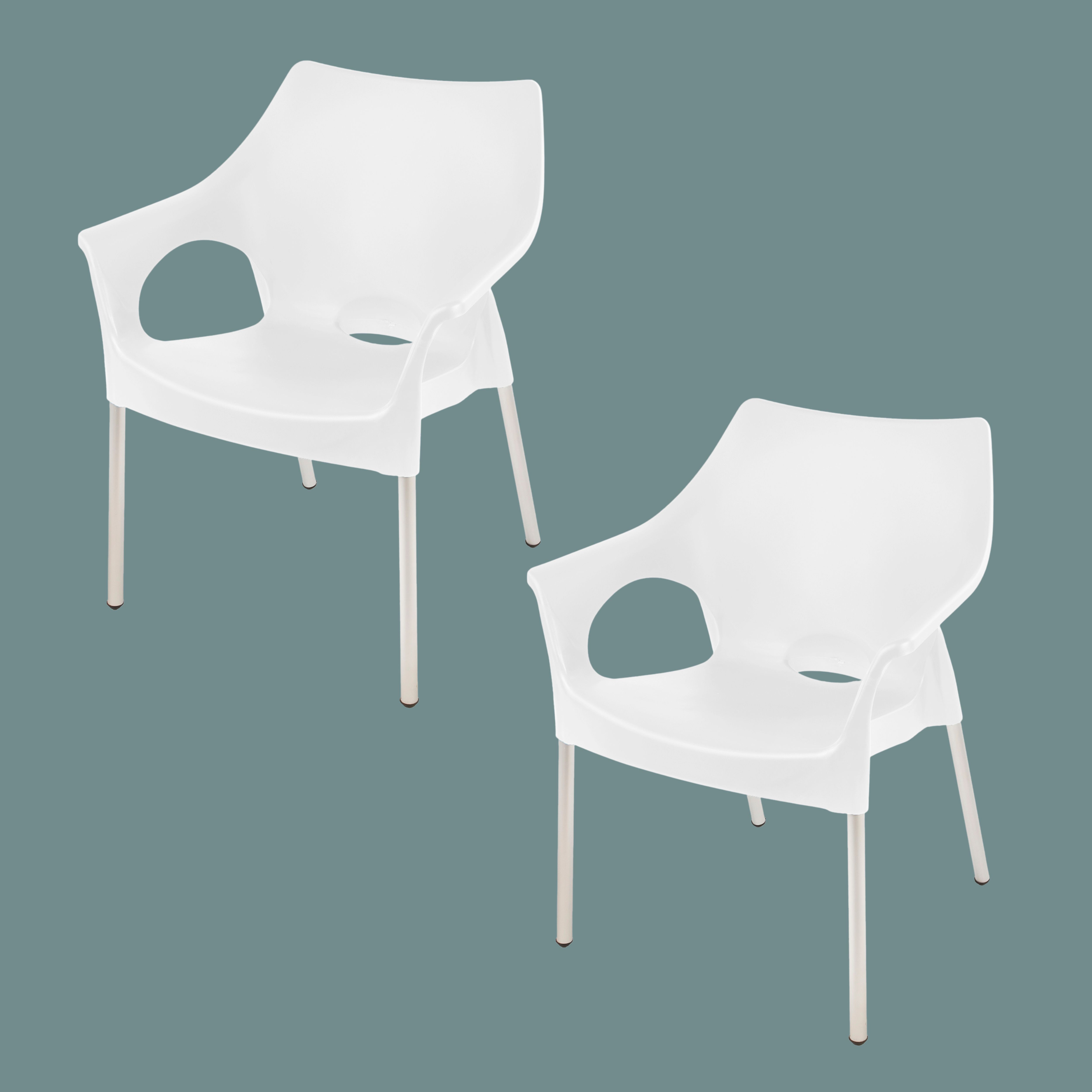 Dublin Café Chair/Patio Chair/ Garden Chair / Stacking Chair - WHITE - Set of 2