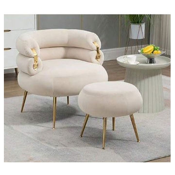 Ariah Upholstered Tufted Armchair With Foot Stool- Pink