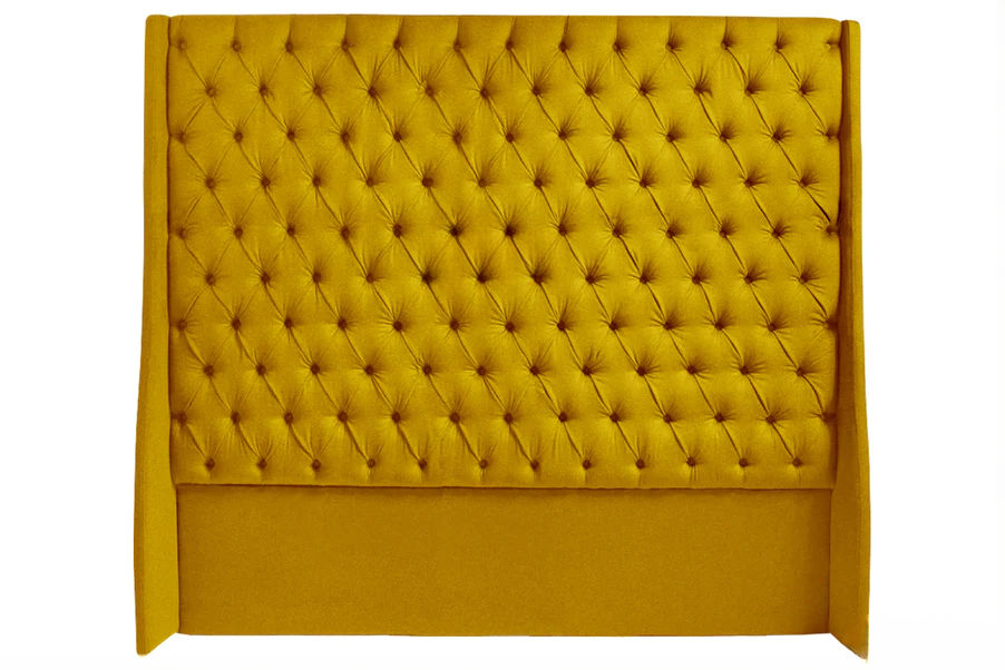 Ivy Buttoned Winged Velvet Headboard - Yellow - Queen