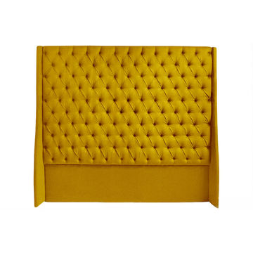 Ivy Buttoned Winged Velvet Headboard - Yellow - Queen