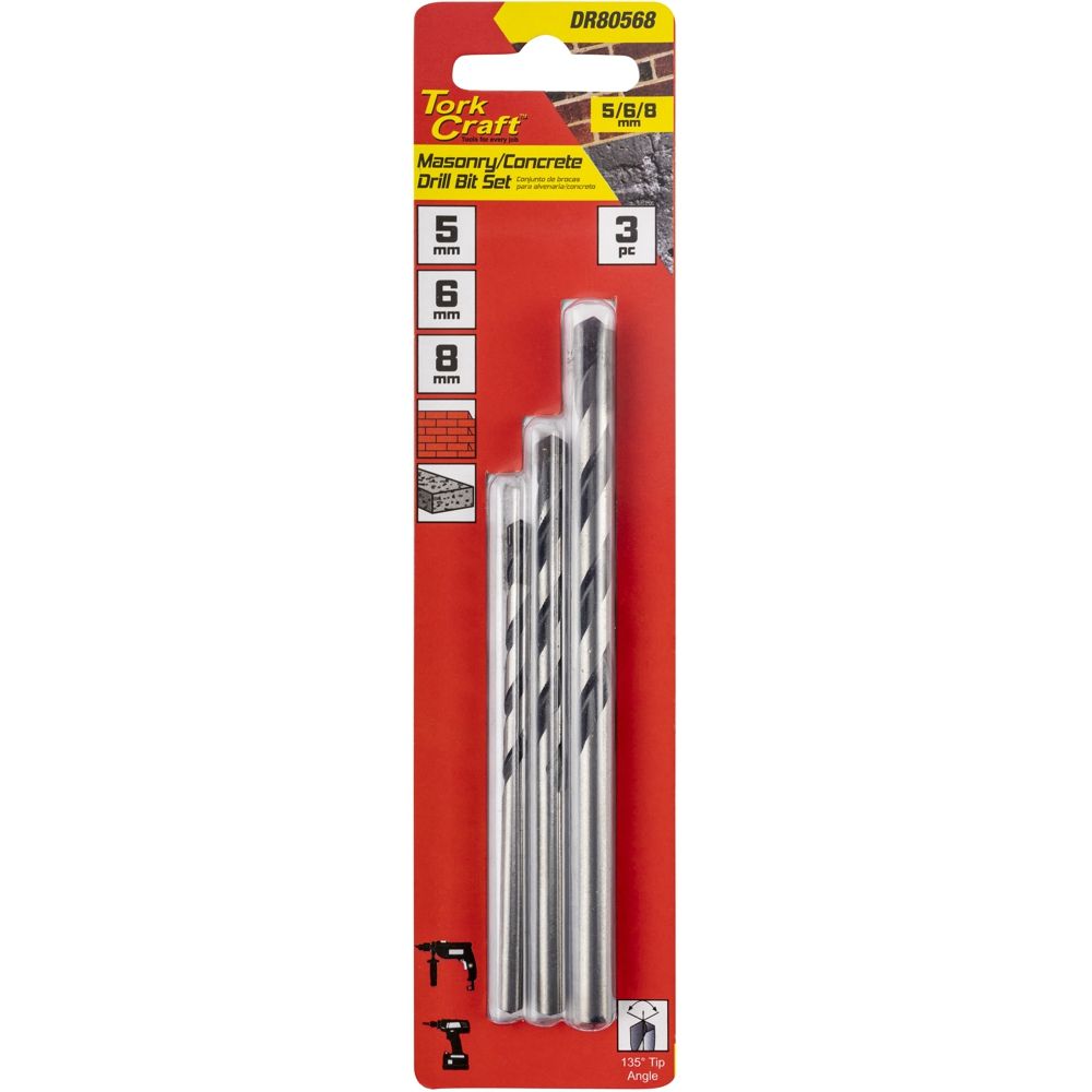 Drill Bit Masonry/Concrete 3Pc Set 5-6-8Mm