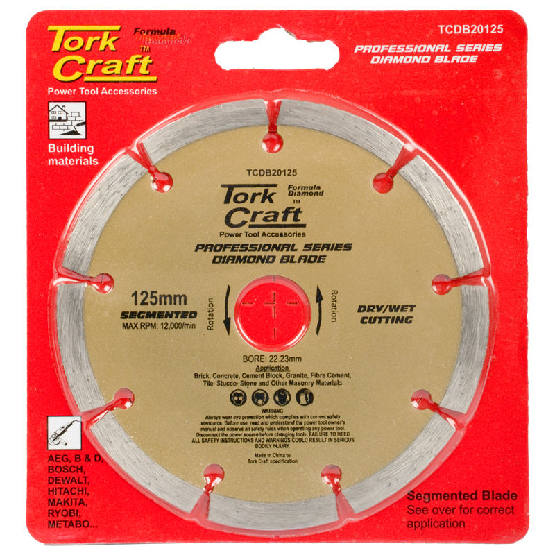 Tork Craft - Diamond Blade Segmented 125 x 22.22mm Sintered - 3 Pack